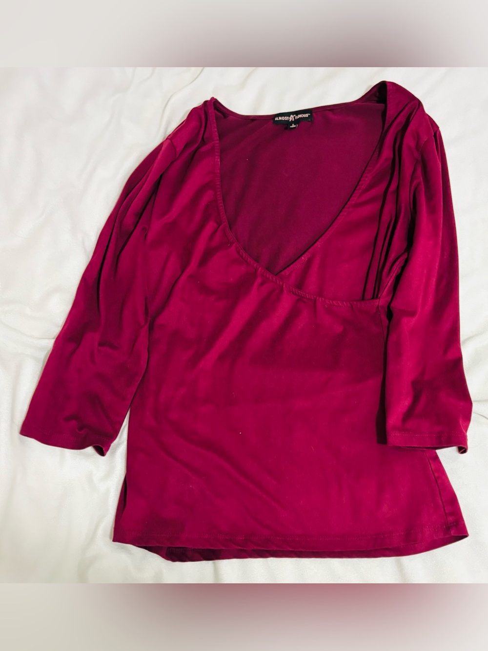 Almost Famous Deep Pink V-Neck Long Sleeve Top